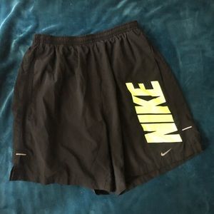 Nike Black Athletic Dri Fit Shorts Green Logo Sz M